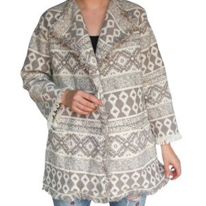 World Market embroidered sweater throw Afghan-style cotton‎ blend jacket S/M